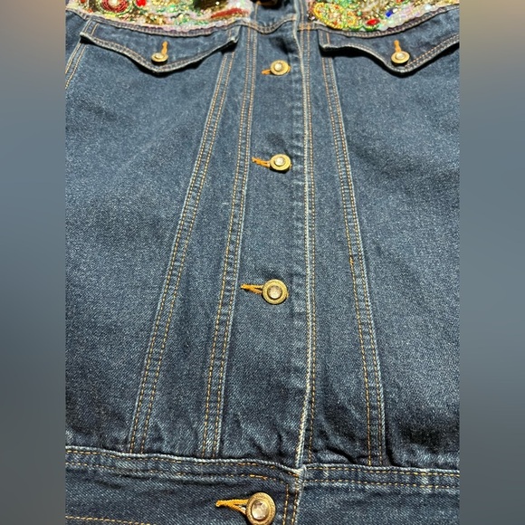 I.B. Diffusion 90’s Vintage Denim Beaded Sequined Embellished Jacket Size 6 - Picture 4 of 10